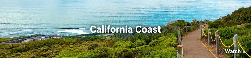 Image of California coast with walking path. Click here to watch a video of our California Cruises